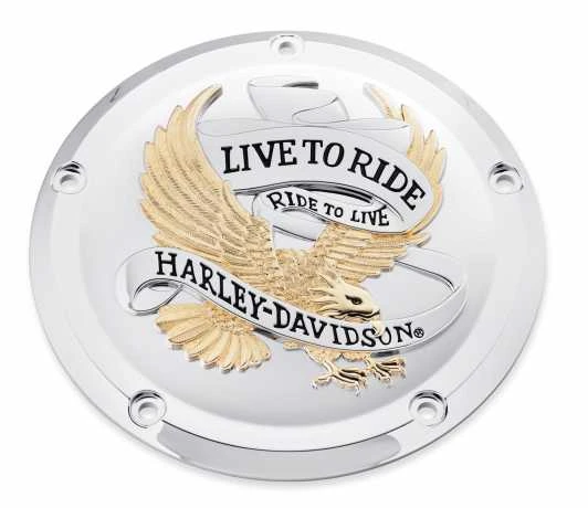 Harley Davidson Derby Deckel Live To Ride Gold & Chrom 3 Harley Davidson Derby Deckel Live To Ride Gold & Chrom